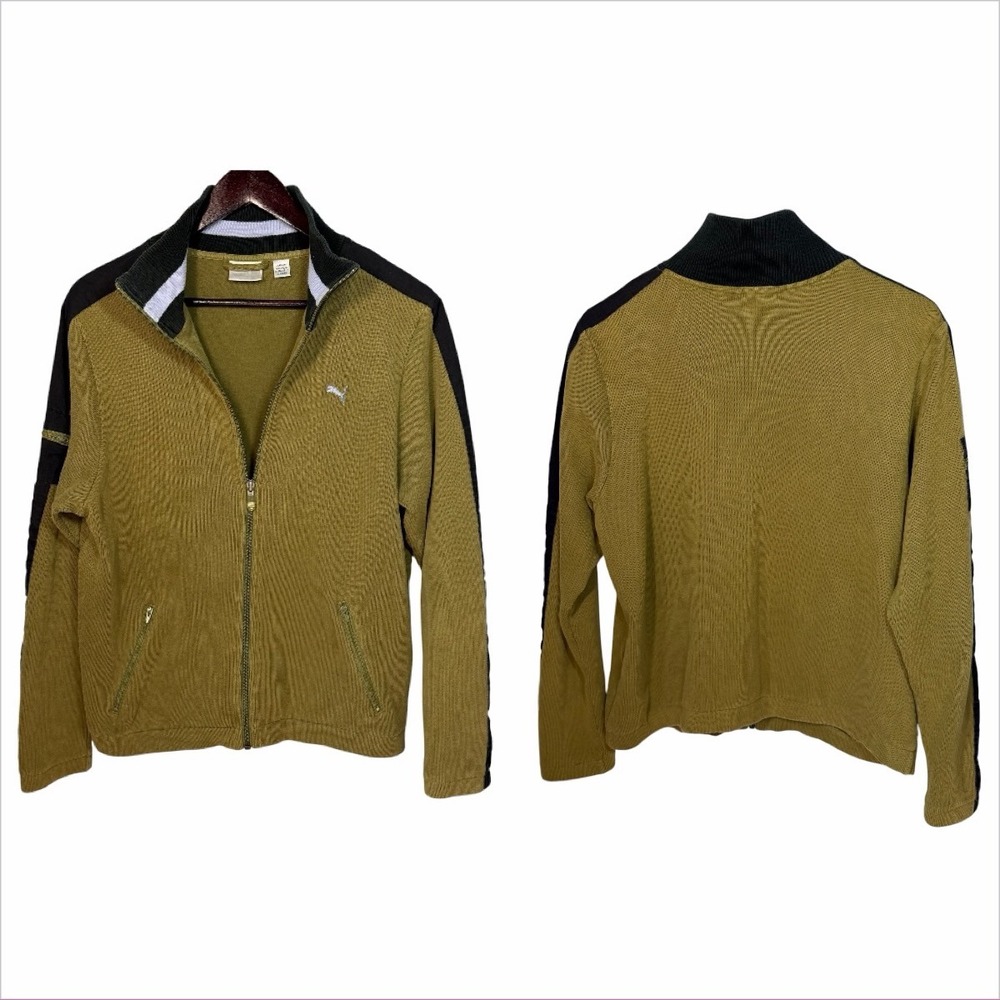 Vintage Puma Green Velour Full Zip Track Jacket Mens XL 90s Y2K Retro Activewear